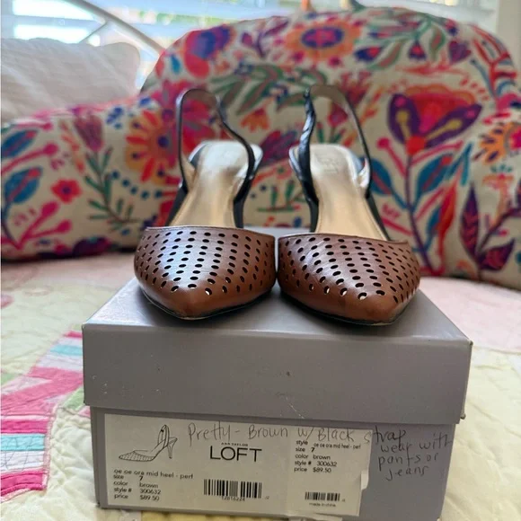 LOFT Perforated Brown and Black Heels - Picture 1 of 5